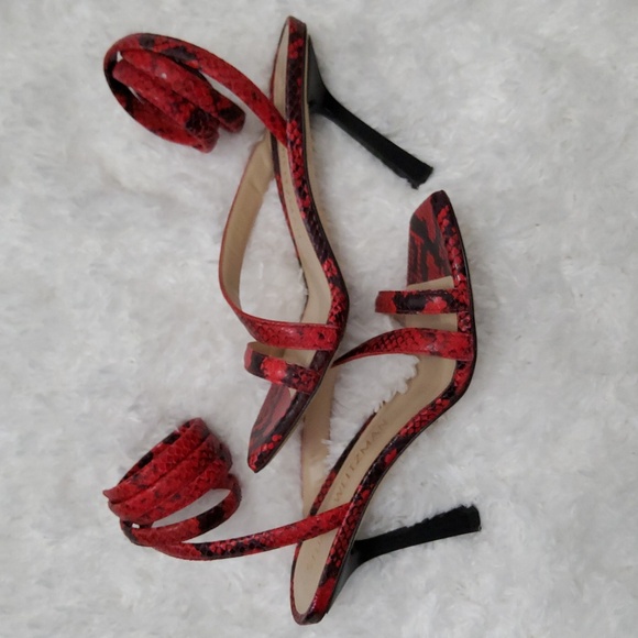 Stuart Weitzman Red Snakeskin Strappy Heels